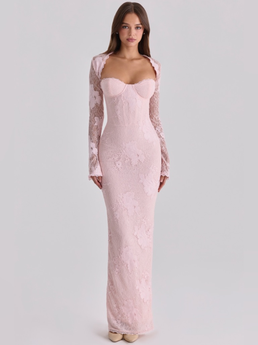 House of CB LUCIENNE Pink Lace Maxi Dress NWOT